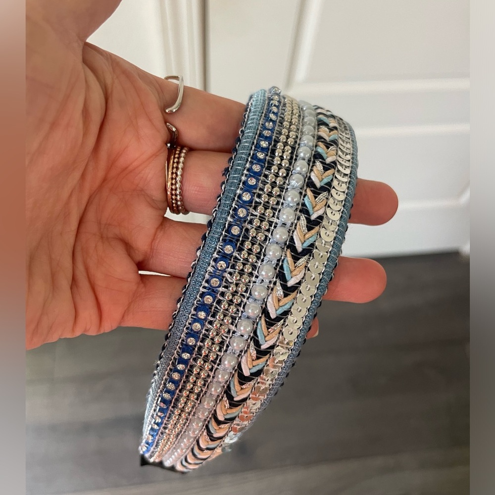 Boho Faux Pearl Sequin Braided Headband - Picture 1 of 7